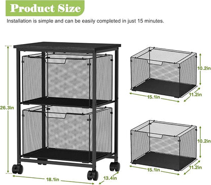 Sbanmao Letter/Legal Rolling File Cart with 2 Storage Drawers, Under Desk Storage, Vertical Filing Cabinet for Home Office, Hanging File Folders Organizer, Mobile Utility Cart Printer Stand, Black