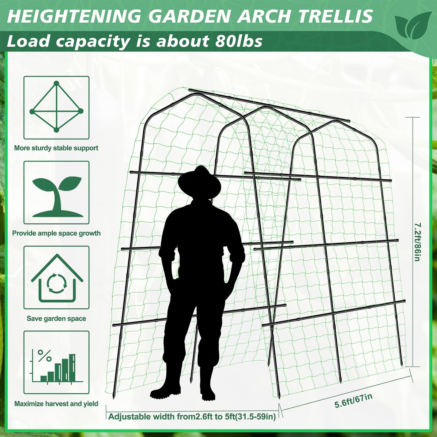 Tall Garden Arch Trellis for Climbing Plants Outdoor, 7.2 ft Walkway Trellis, Heavy Metal Archway Arbor Tunnel Large Trellis for Vegetables Fruits Flower Plant Cucumber Trellis for Garden Raised Bed
