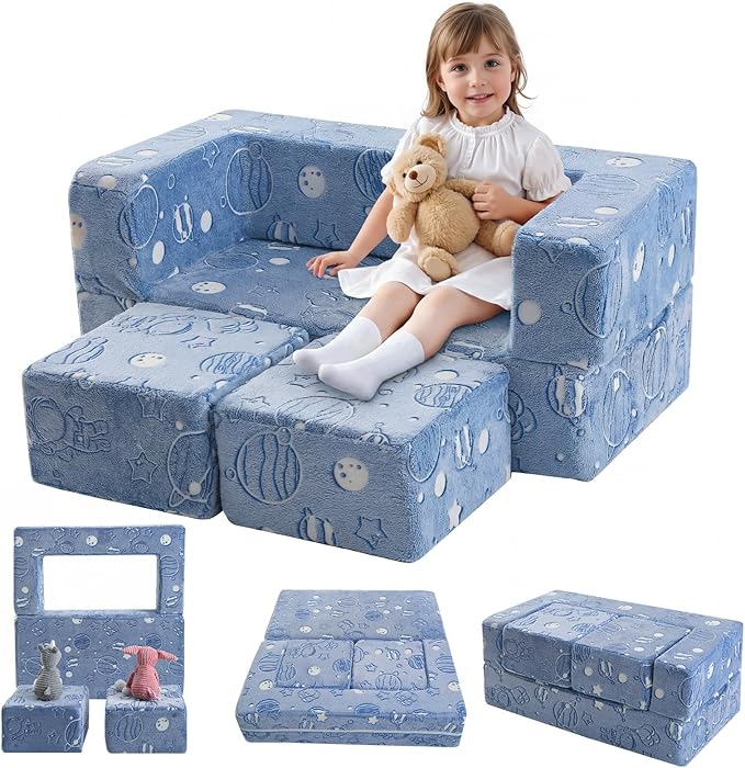 MeMoreCool Modular Kids Sofa, Glow in The Dark Space Kids Play Couch Sofa