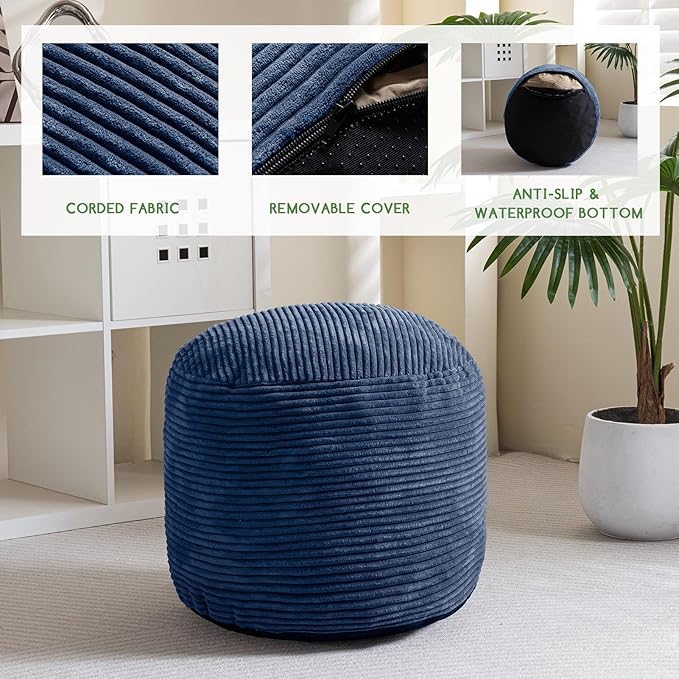 HIGOGOGO Round Stuffed Pouf Ottoman, Corduroy Poufs