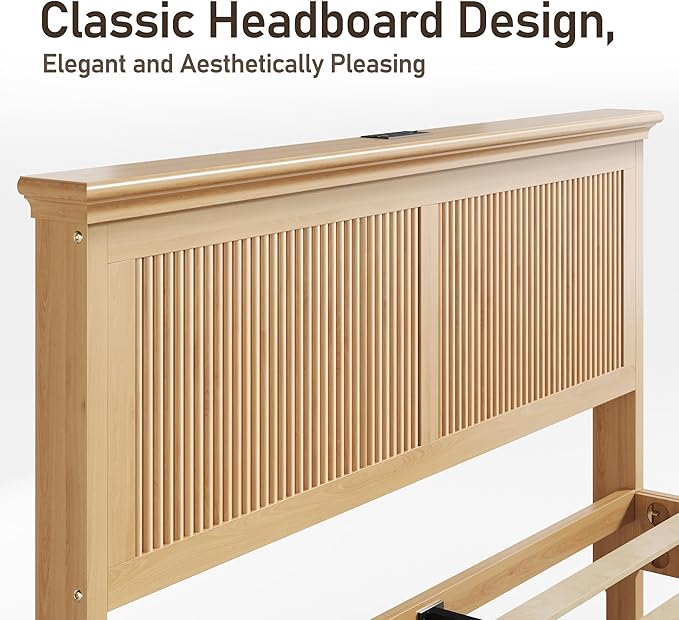 Lifezone Wood Queen Bed, Solid Wood Bed