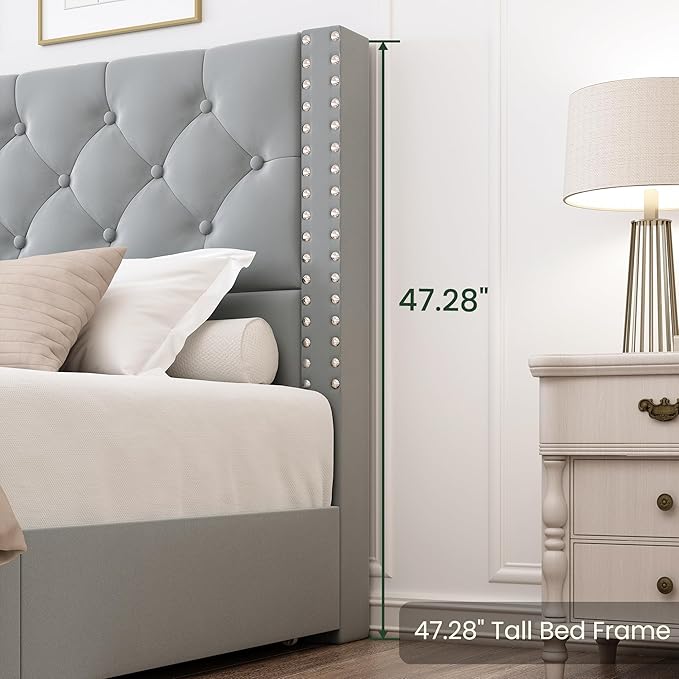 LARMACE Full Size Bed Frame Upholstered Platform Bed