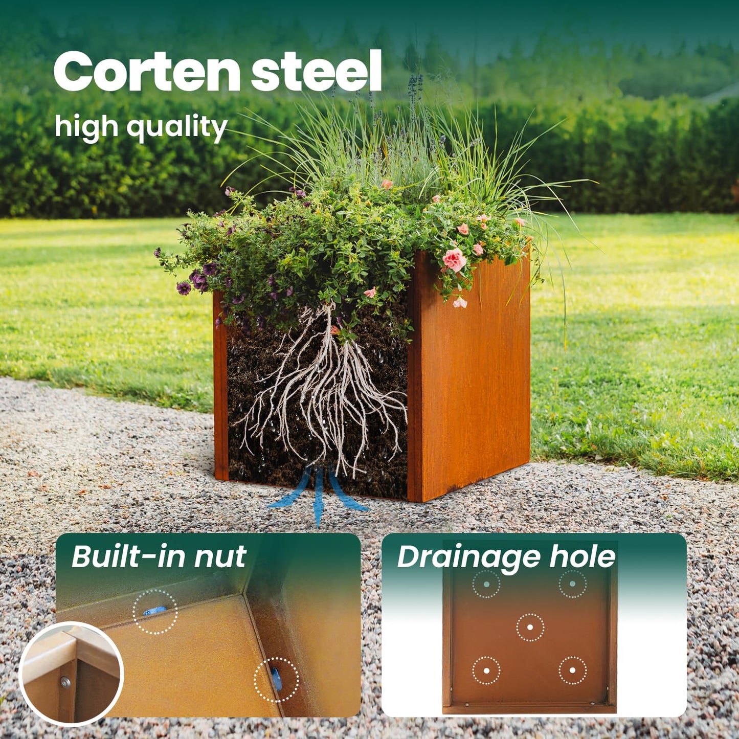 GZGNEEVL Corten Steel Planter Box Metal Square Planters 26 Inch Steel Large Outdoor Planter Tall Plant for Commercial Residential Patio and Backyard