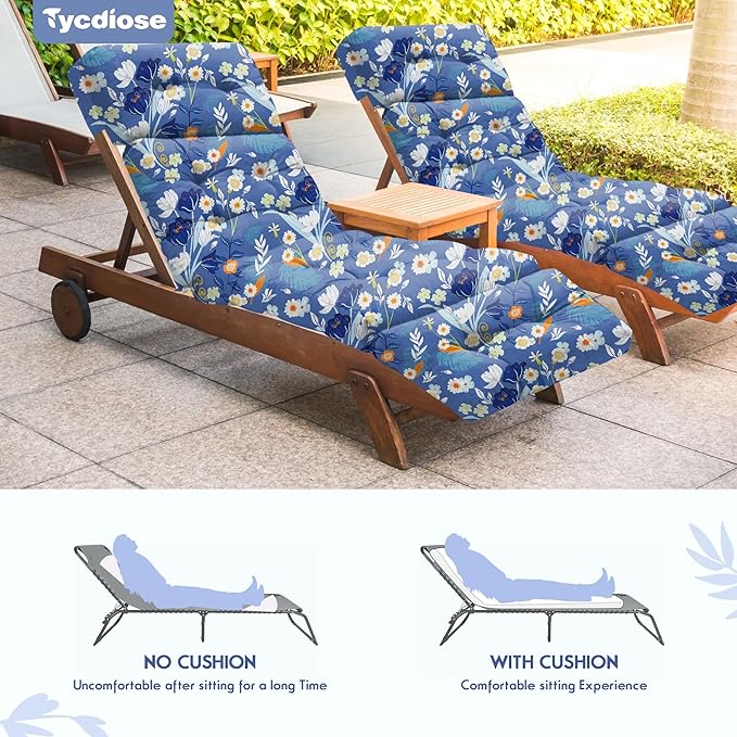 Outdoor Chaise Lounge Chair Cushion Set of 4, Waterproof 74.4 x 22 x 4.7 Inches