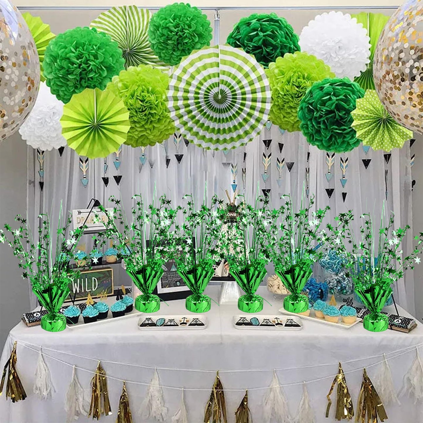 6 Pack Metallic Foil Spray Centerpiece Star Table Decoration Burst Table Centerpieces for Birthday Wedding Anniversary Graduation Holiday Party Supplies Decor (Green)