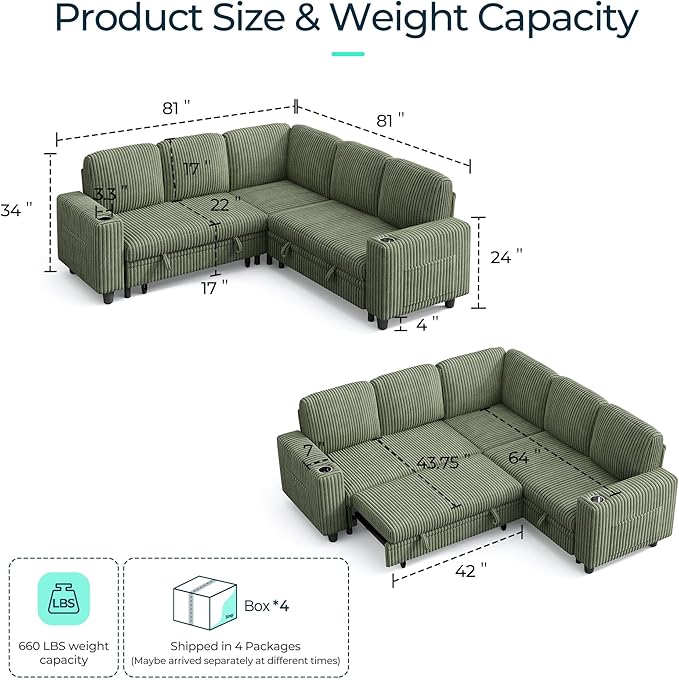 LINSY HOME Sectional Sleeper Sofa