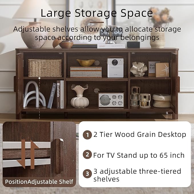 Joaxswe Farmhouse 55" Entertainment Center, Walnut Tv Stand
