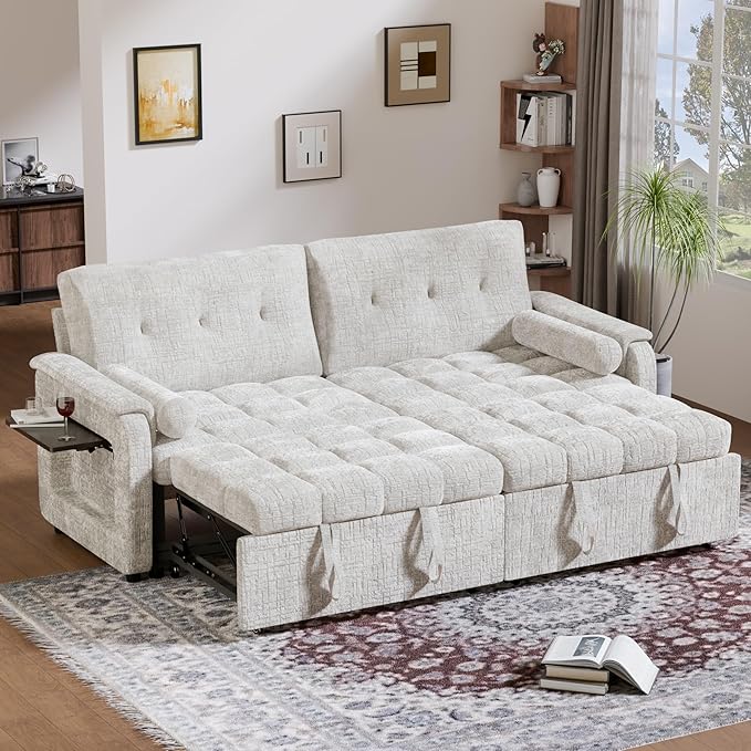 Convertible Sleeper Sofa Bed, 86 Inch Chenille Pull Out Couch