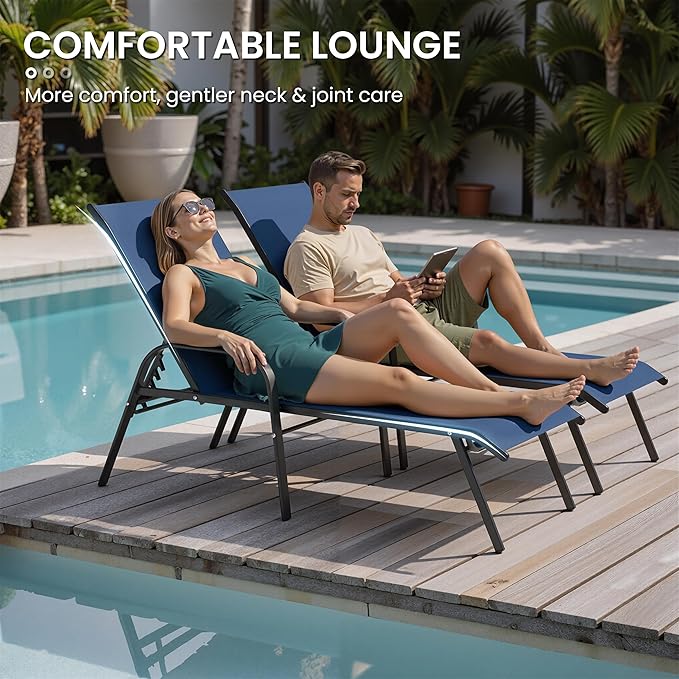 Crestlive Products Outdoor Chaise Lounge Chair, 5-Position Pool Lounge Chairs