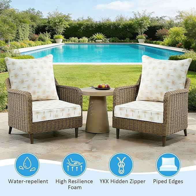 Outdoor Deep Seat & Back Cushion Set, 24 x 24 Inch Water Repellent and Fade