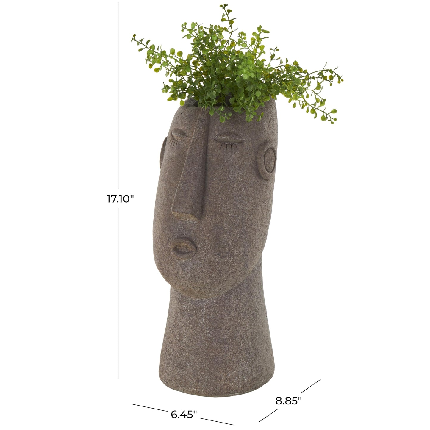 Deco 79 Magnesium Oxide Woman Indoor Outdoor Planter Textured Easter Island Head Large Brown Round Planter Pot, 6" x 9" x 17"