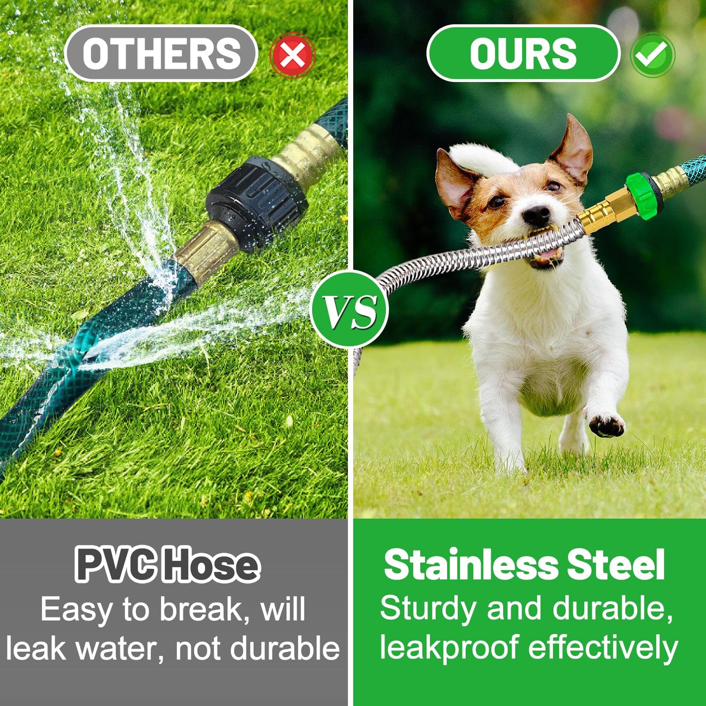 Short Garden Hose with Male to Female Connector - 5ft Metal Leakproof Leader Hose for Reel, Heavy Duty 304 Stainless Steel Flexible Water Pipe for Outdoor Garden Watering Car Pet Cleaning