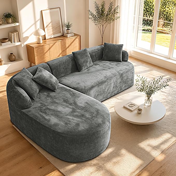 99" Curved Sectional Sofa with Chaise, Modern Boneless Couch with Deep Seat