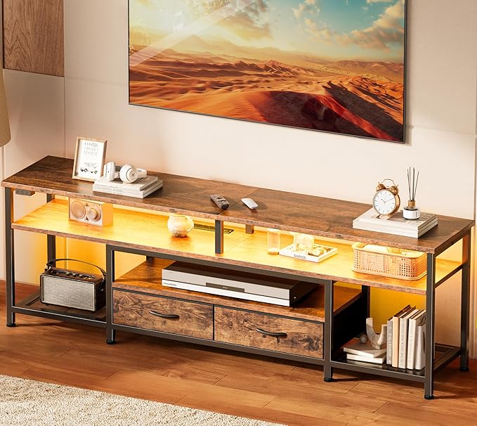 Huuger 63 Inch LED TV Stand for 65 70 Inch TV, Entertainment Center