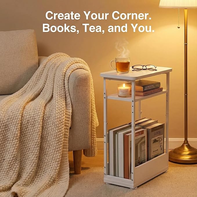 Narrow Side Table, 3-Tier Slim End Table