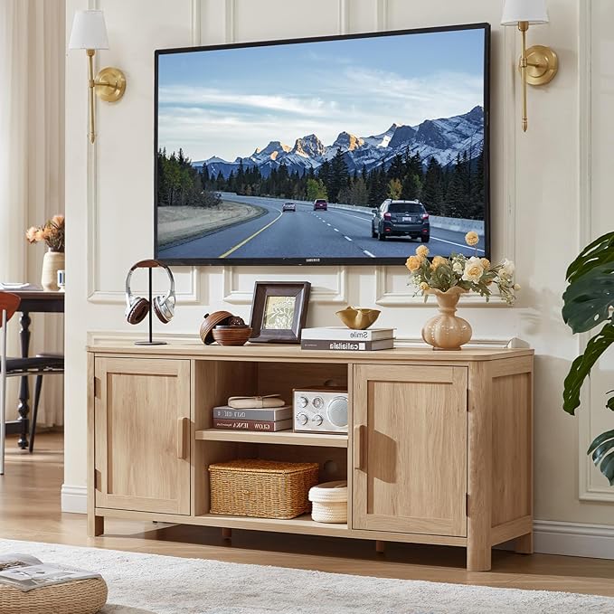 Joaxswe Farmhouse 55" Entertainment Center, Natural Oak Tv Stand