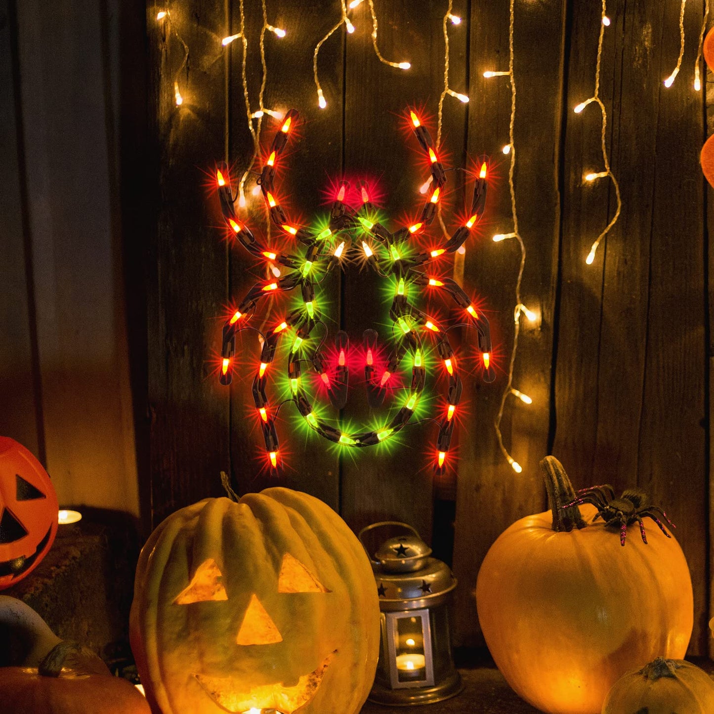 JUSTPRO 12.8" Lighted Spider Halloween Window Silhouette Decoration,Halloween Lighted Window Decoration,Hanging Light Up Holiday Ornament(Spider Light)