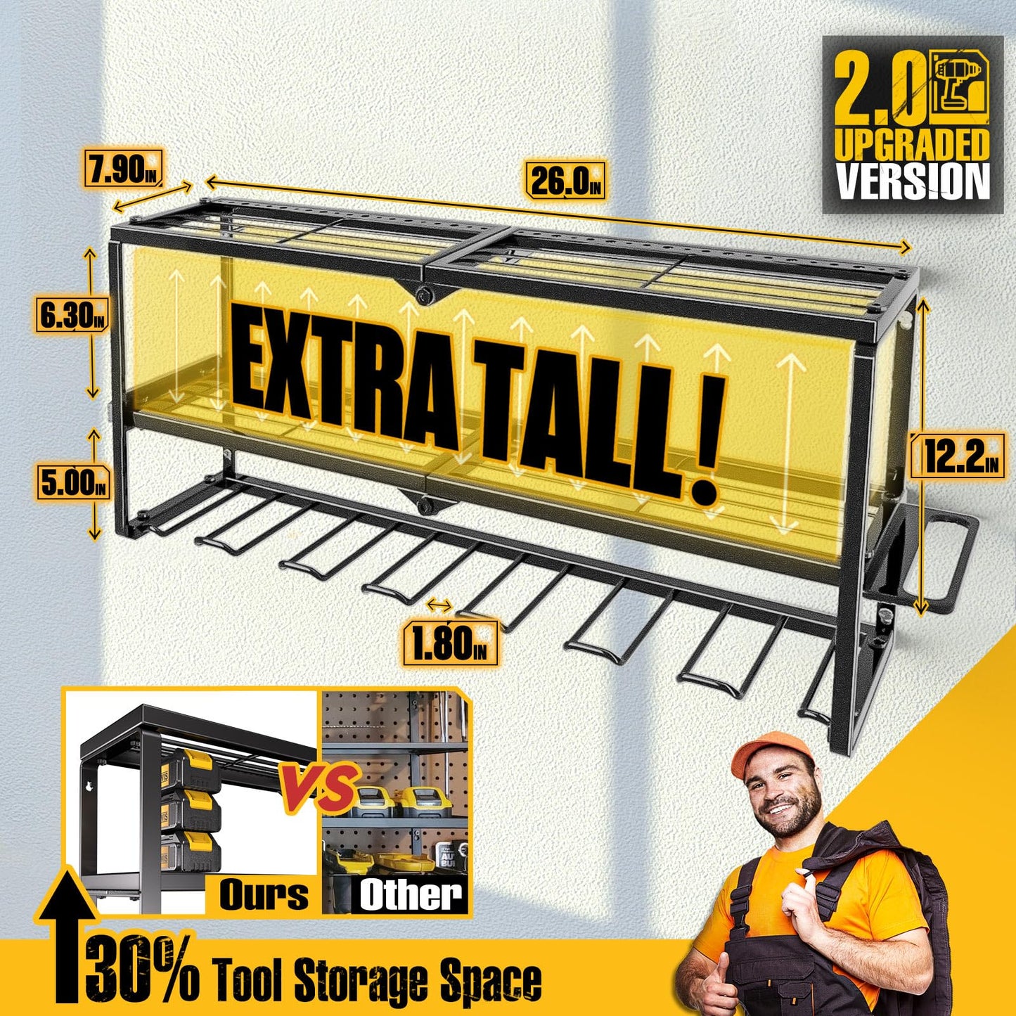 Spampur Power Tool Organizer for Tool Storage, Drill Holder Wall Mount with Charging Station, Tool Holder and Storage Rack for Garage Organization, Heavy Duty Metal Tool Shelf with Battery Holder