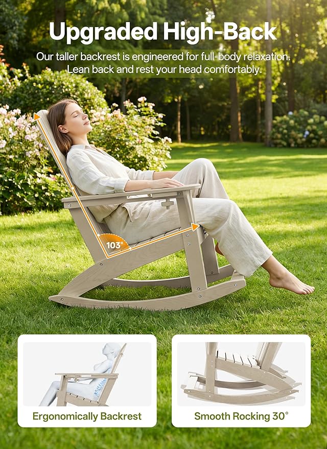 Outdoor Oversized Adirondack Rocking Chairs, All Weather HDPE Patio Rocking
