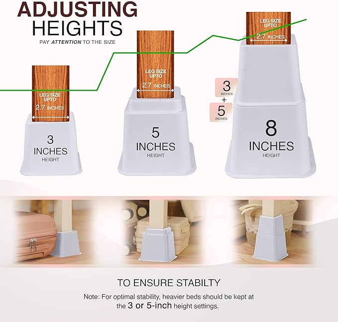 Utopia Bedding Bed Riser, 3 & 5 Inches Adjustable Furniture Risers