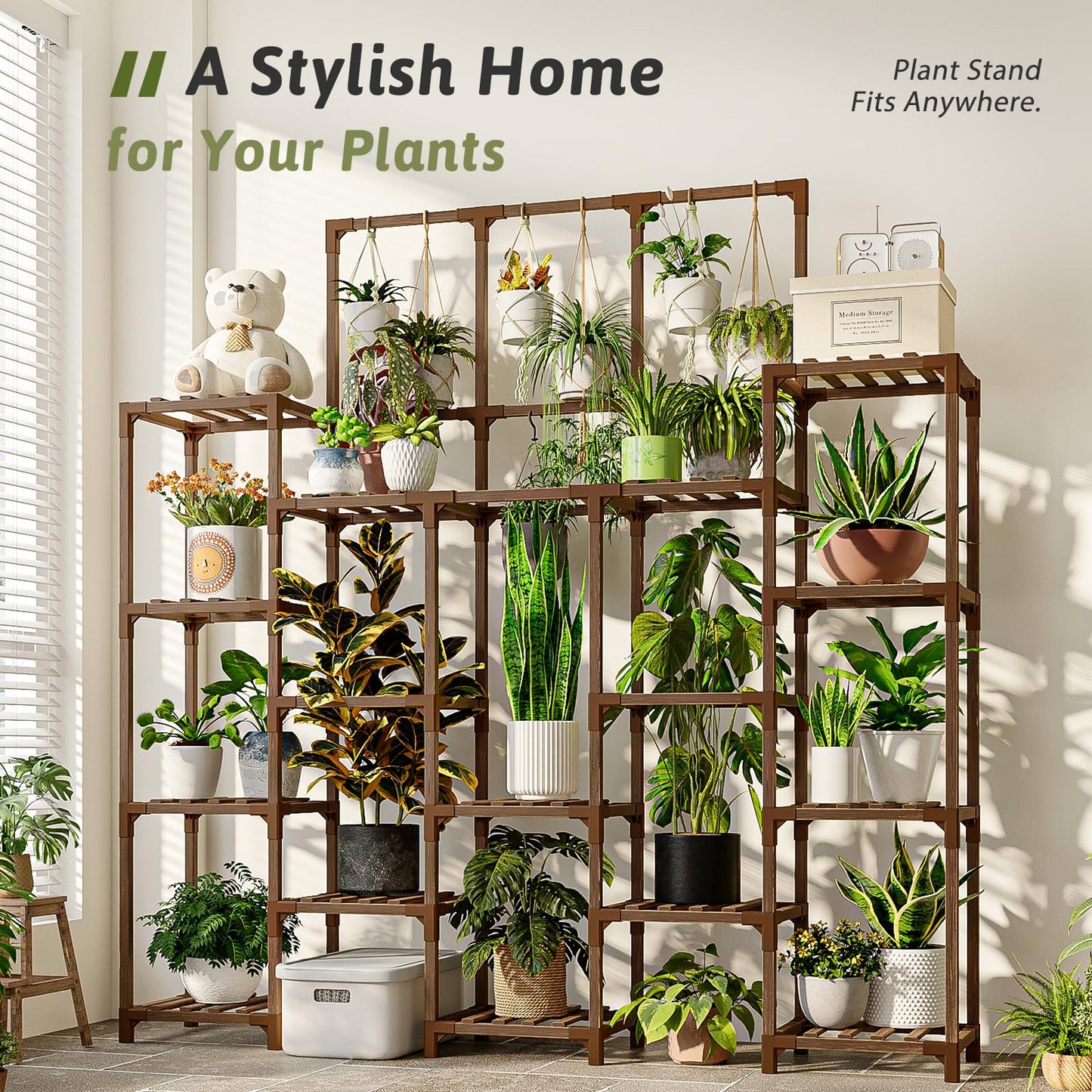 GENTINGBRO Plant Stand Indoor Outdoor 63" Tall Plant Shelf for Plants 14-Tier Large Plant Sheves for Living Room Heavy Duty Plant Rack Garden Balcony Patio Hanging Planter