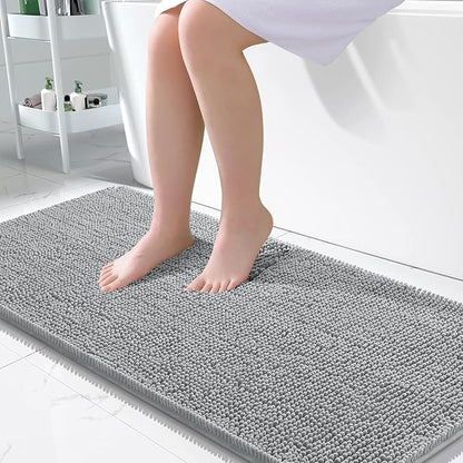 OLANLY Large Bathroom Rugs 50x30, Extra Soft Absorbent Chenille Bath Rugs, Rubber Backing Quick Dry, Machine Washable Bath Mats for Bathroom Floor, Tub and Shower, Home Decor Accessories, Light Grey