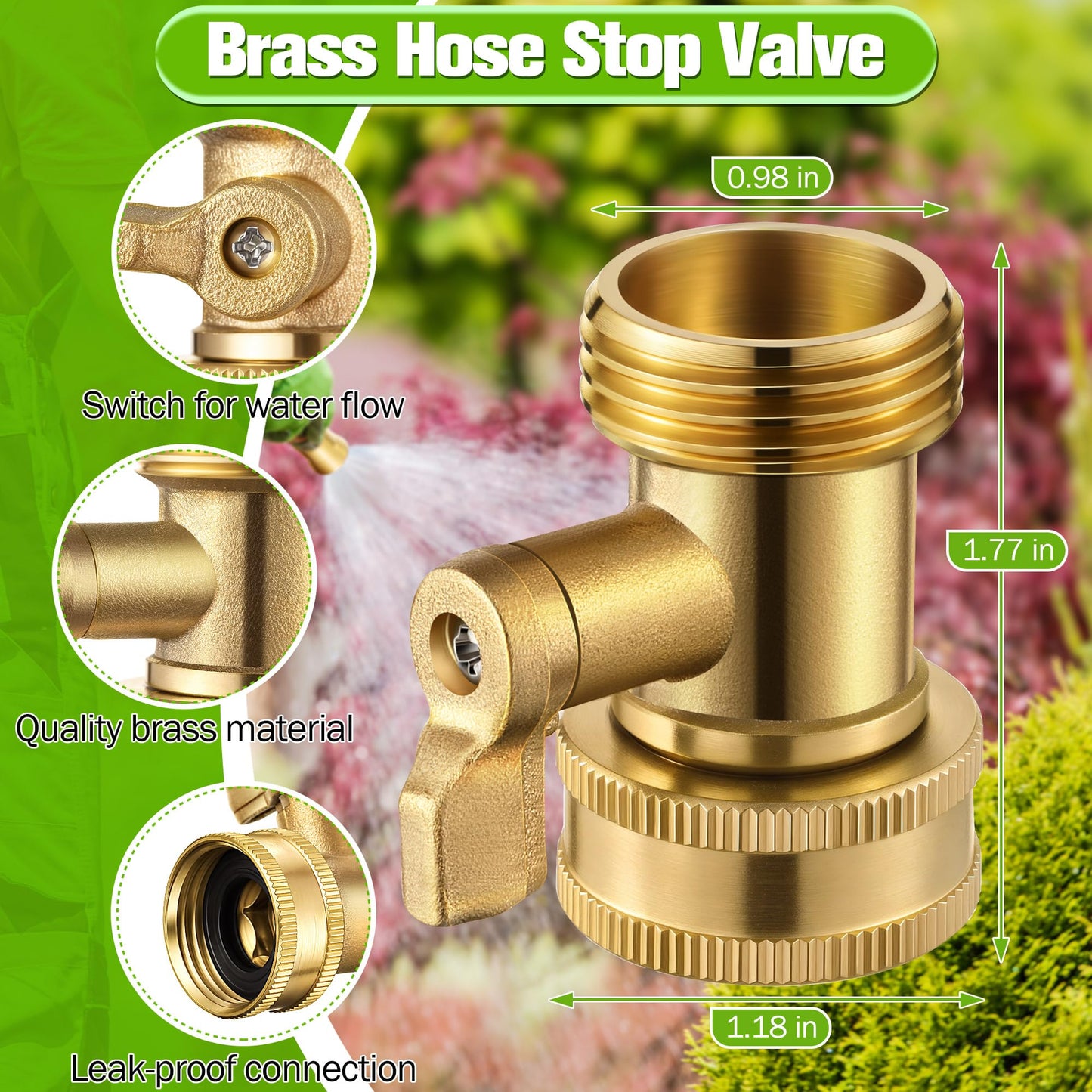 Dunkive 3 Pcs Garden Hose Nozzle Kit, 4" Brass Adjustable Twist Nozzle, Jet High Pressure Water Sprayer, Brass Hose Shut Off Valve with 10 Rubber Washers, 3/4" GHT Connector for Garden Sprinkler