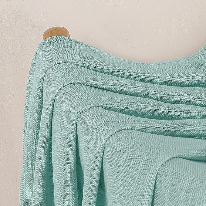 Chyhomenyc Aqua Green Semi Sheer Curtains 36 Inch Length, Light Filtering Faux