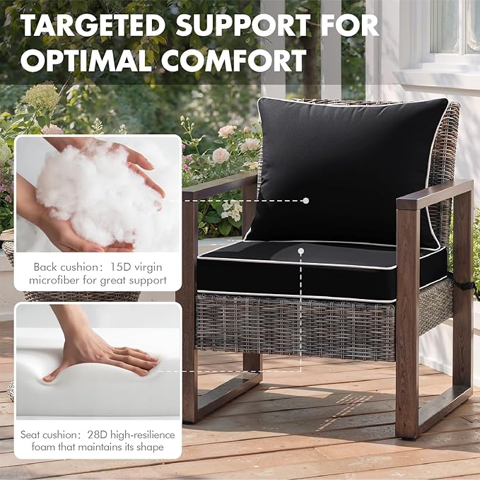 MIULEE Black Outdoor Seat Cushion 24x24 Inch Waterproof & 3 Year Fade Resistant