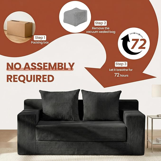 Convertible 5 in 1 Futon Sofa Bed Full Size, Corduroy Boneless Couch Sleeper