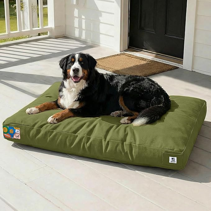 Sytopia 47 Inch Canvas Outdoor Dog Bed for XXL Dogs, Durable Dog Bed with Waterproof Machine Washable Removable Cover, Indoor Patio Pet Pad for Crate, Green