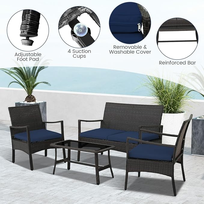 Tangkula 8 Pieces Outdoor Conversation Set, Patio PE Wicker Sofa
