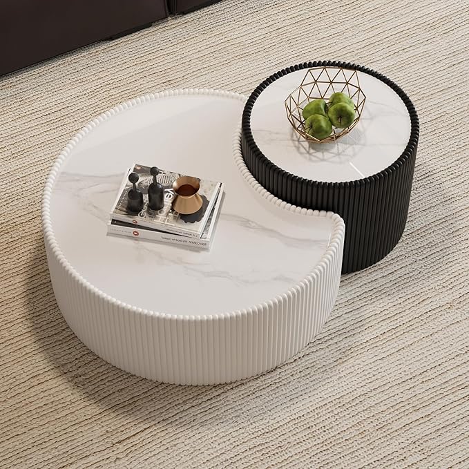 29.53" Marble Coffee Table, Modern Creative Moon Coffee Table