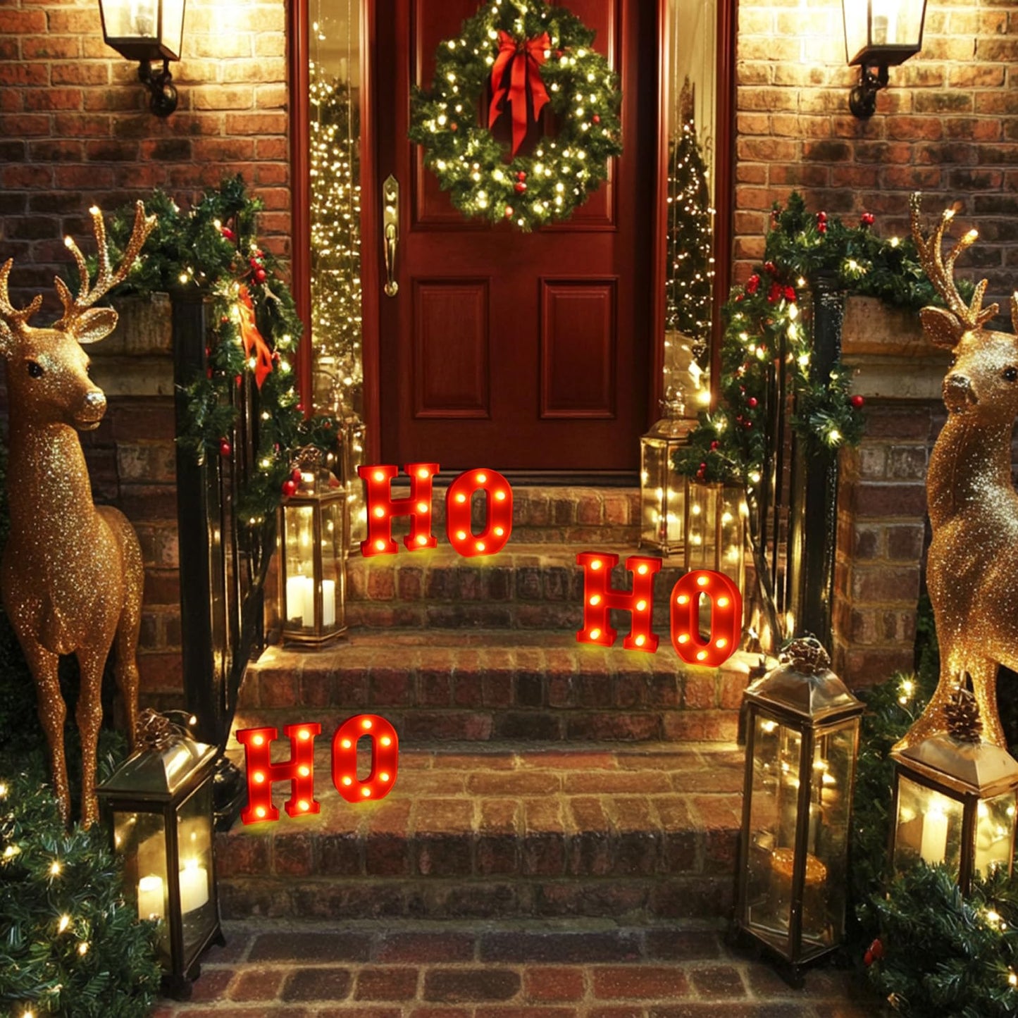 Ho Ho Ho Christmas Decorations Indoor, 6.3 Inches LED Marquee Light up Letters HOHOHO Signs, Battery Operated Christmas Lights Sign for Home Table Top Mantel Room Bedroom Bar Xmas Party Decor
