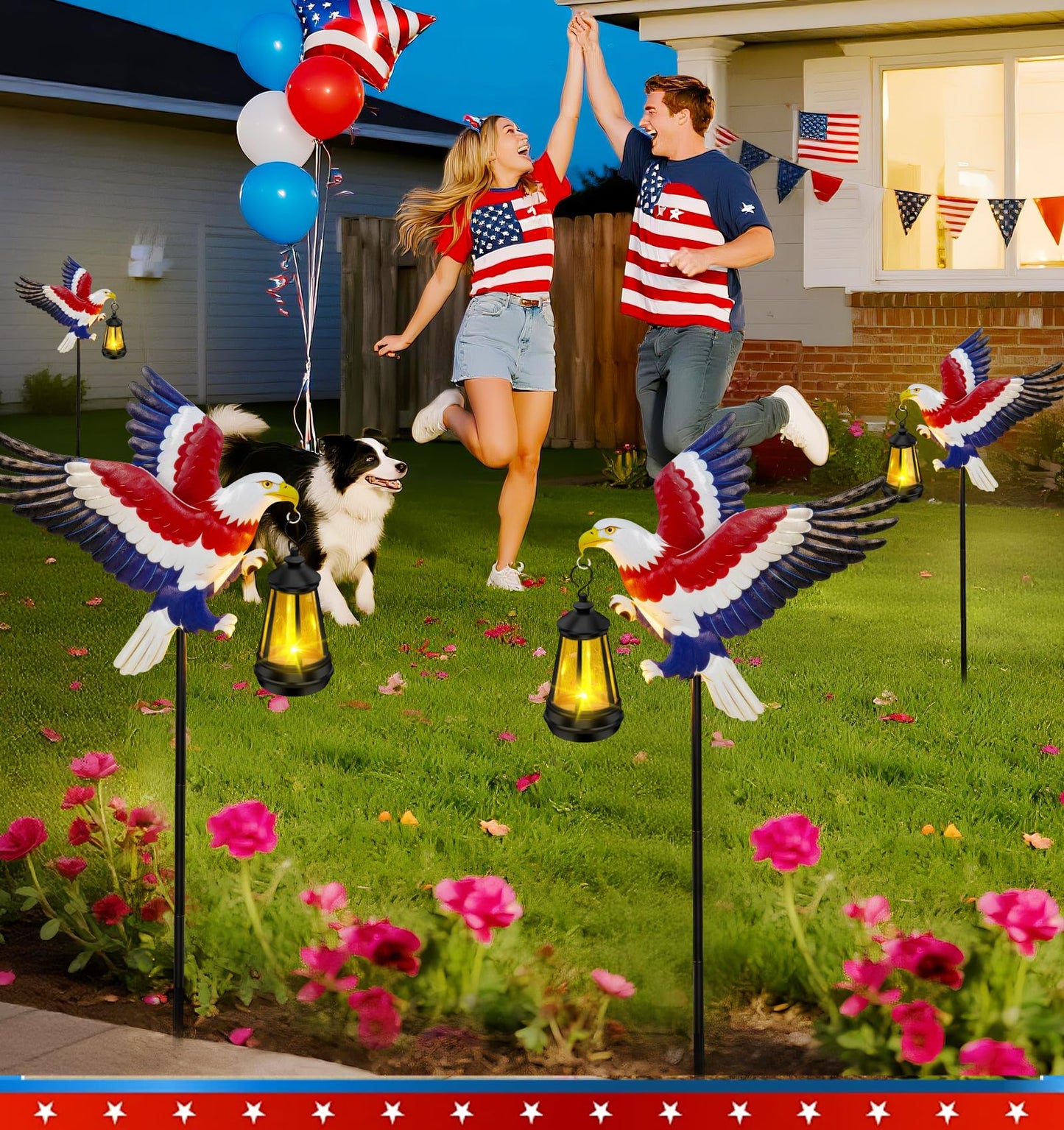 250th Anniversary 2 Packs USA Eagle with Solar Lights Patriotic Memorial Day Decor,29.9in Eagle Metal Garden Stakes 4th of July Decorations Outdoor Memorial Day,Independence Day Gifts for Yard Patio