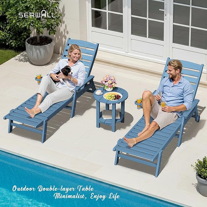 SERWALL Round Outdoor Side Table Set of 2, HDPE Small Adirondack Double End