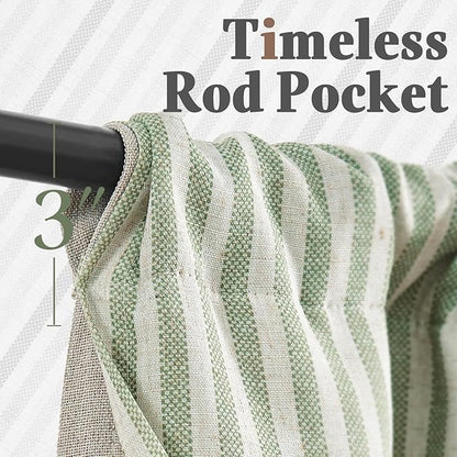 jinchan Double Layer Striped Linen Kitchen Tier Curtain Rustic Cafe for Living Room Bathroom Half Window Curtain Light Filtering Rod Pocket 1 Panel 24 Inch Sage Green