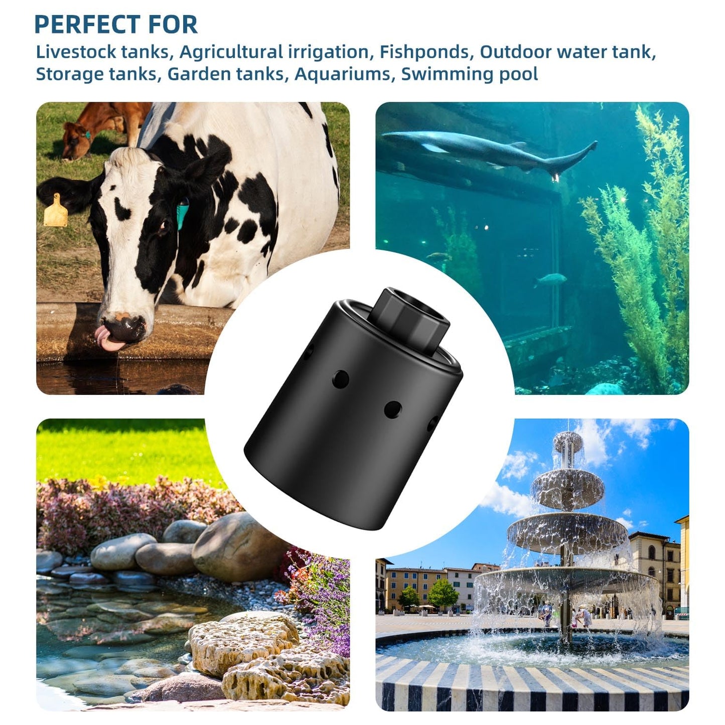 Water Tank Float Valve, Automatic Water Level Control FloatValve, WaterTrough Float Valve for Livestock, Pools, Ponds - Nylon Resin Black