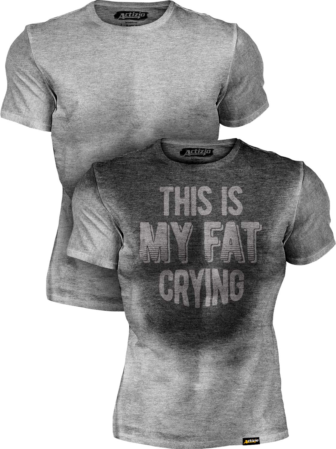 Actizio Men's Workout Shirt Cotton Fabric T-Shirt Short Sleeve Sweat Activated Motivational Exercise Gym Athletic Fit Moisture Wicking Fitness Shirt - This is My Fat Crying (Size L)