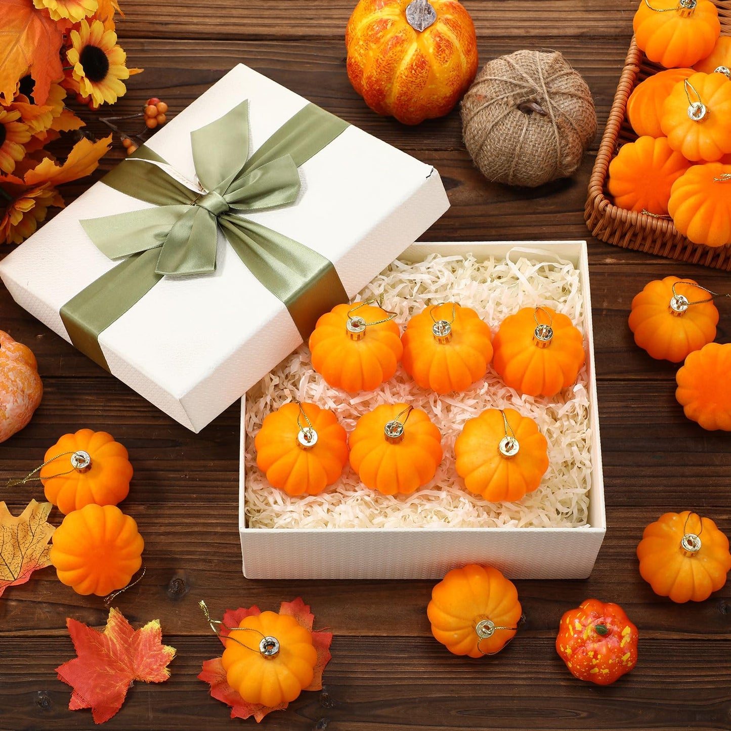 Maysing 24 Pcs Thanksgiving Tree Pumpkin Hanging Ornament Mini Artificial Velvet Pumpkin Ball DIY Orange Decoration Crafts for Friendsgiving Fall Harvest Autumn Party Farmhouse Decor(Orange)
