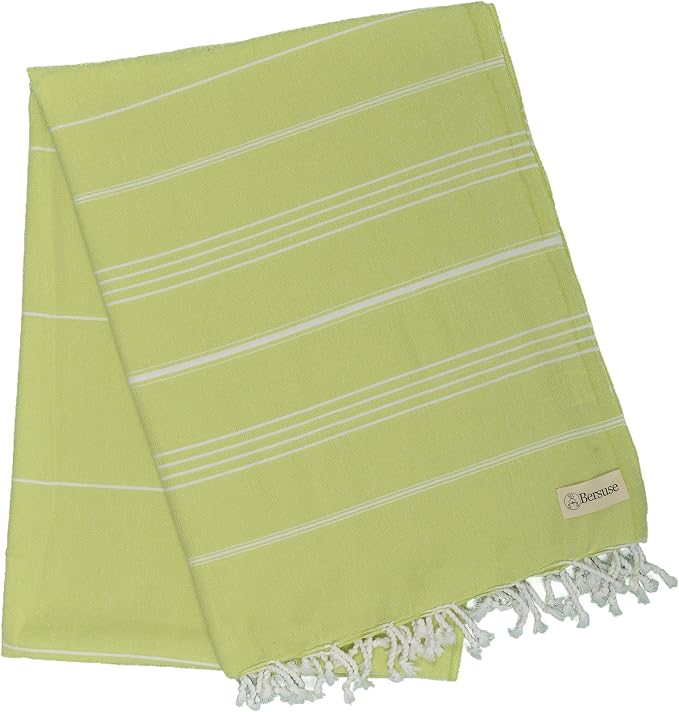 Bersuse Towels Anatolia XL Beach Blanket Throw Blanket Turkish Towel 100% Cotton Extra-Large Quick-Dry Lightweight Premium Peshtemal Towel - 61x82 Inches, Pistacho Green (Set of 3)