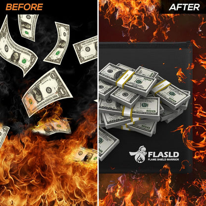 FLASLD Fireproof Document Money Bags, Large Fireproof Wallet Pouch, Safe Bag for Cash, Valuables & Passport, with Silicone Coating & Zipper Closure (Pouch-15x11”)