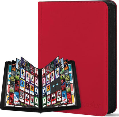 1000+ Pockets Trading Card Binder, 16 Pocket Zipper Binder Card Album, 32 Pack Double-sided Side Loading Non-Ring Card Binder, Card Holder Folders for MTG, TCG, Game Cards & Sports Cards, Red
