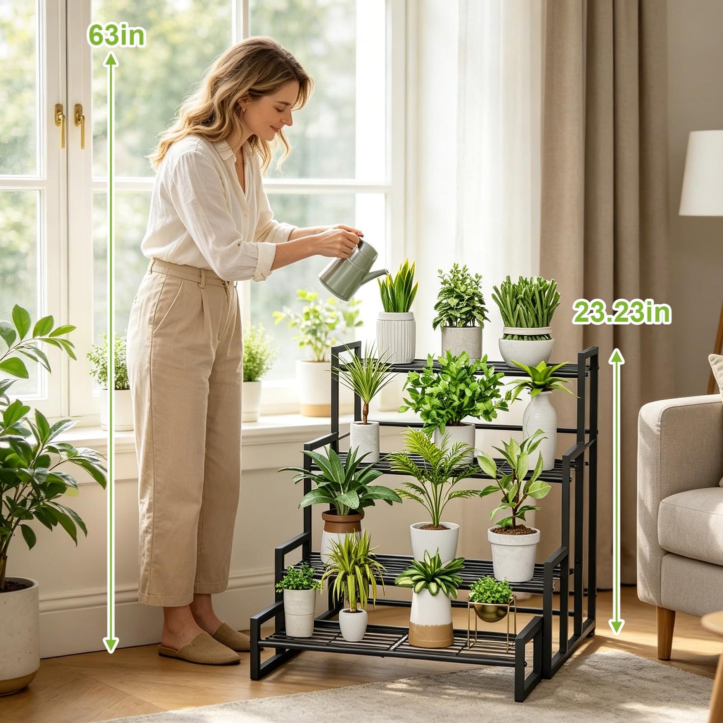 VyGrow Plant Stand, 4 Tier Widened Stackable Tiered Plant Stand, Upgraded Scalable Heavy Duty Tall Plant Shelf for Indoor Outdoor, Garden, Display Shelves, Flower Pot Holder, Black