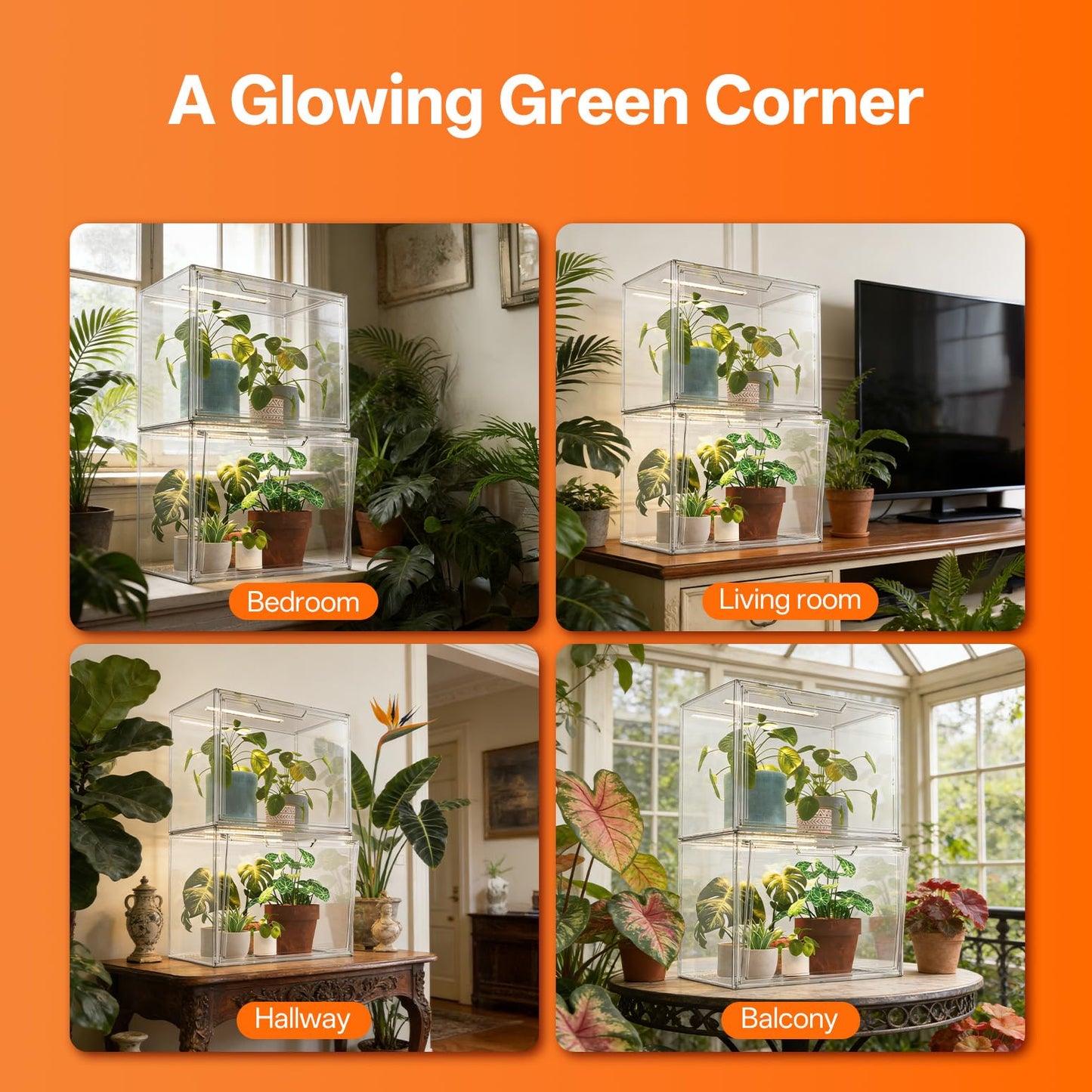 Bstrip Tabletop Greenhouse, GM4 Small Greenhouse for Indoors, Stackable Clear Plastic Greenhouse with Magnets, Indoor Seed Starter Greenhouse with Lights, Auto Timer, User-Friendly, 14.2x8.7x10.6IN