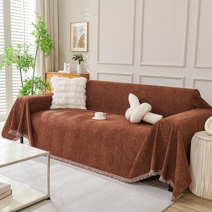 DREAMINGO Chocolate Brown Couch Cover Soft Chenille Sofa Cover