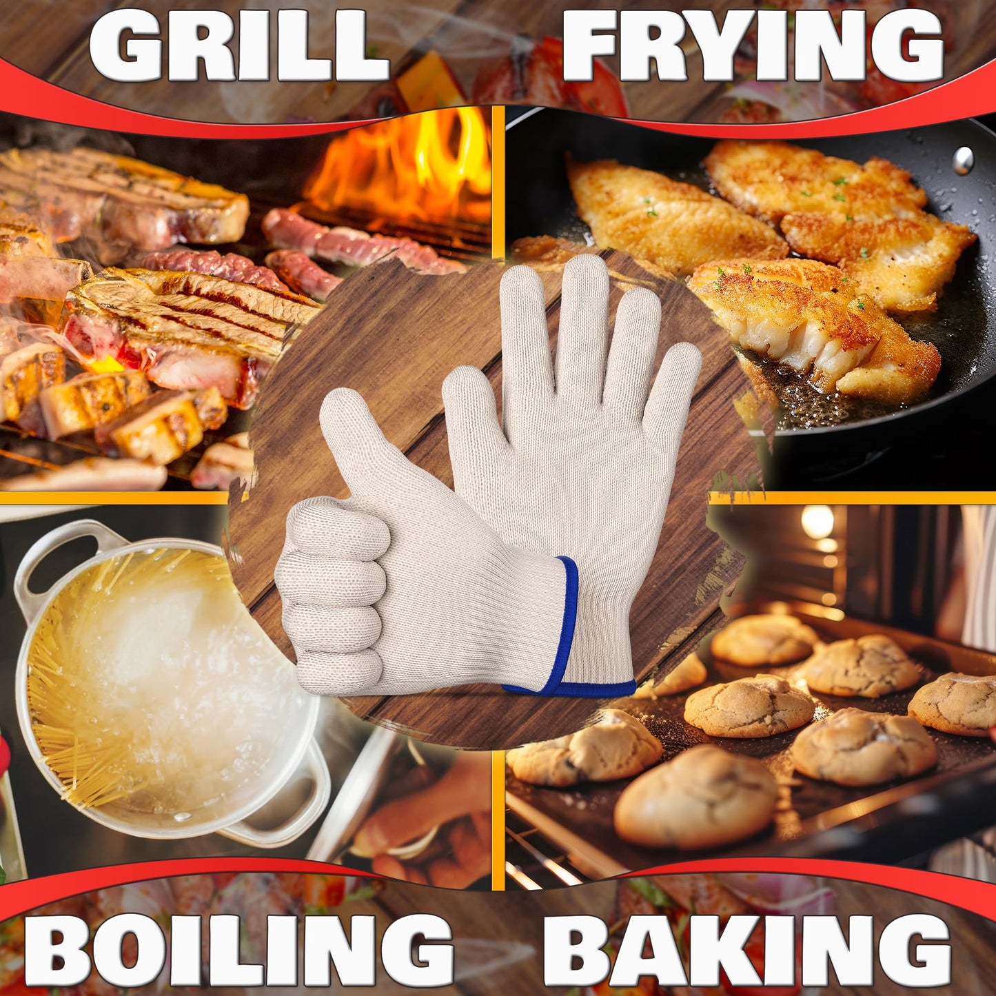 Heat-Resistant Cooking Gloves for Indoor and Outdoor Use - Gloves for Cooking, Baking, Pot-Holding, Smoker Grill Handling, and So On – Kitchen Gloves with 896 Degree Resistance, White, 10215