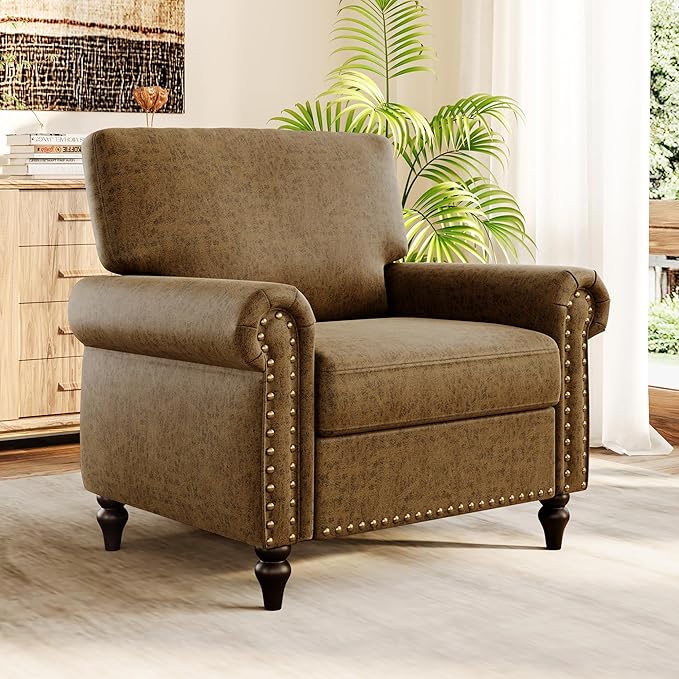 Nailhead Trim Accent Chair, Faux Leahter Mid Century Modern Living Room Arm