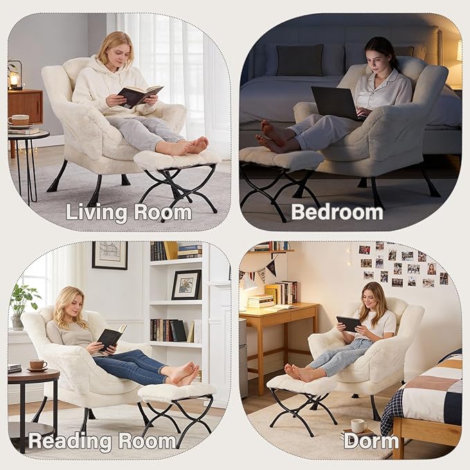 MBOOYOME Lazy Chair with Ottoman, Modern Accent Lounge Armchair with Side