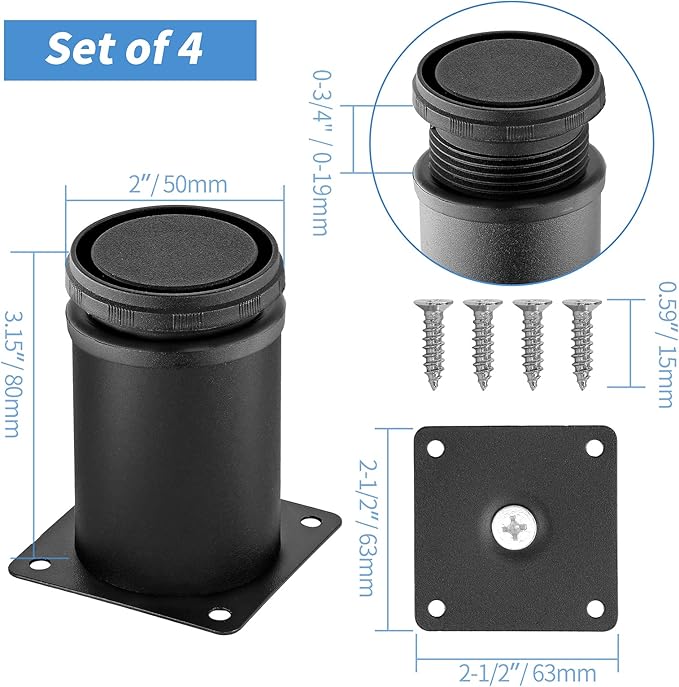 3 Inch Metal Furniture Legs Stainless Steel Adjustable Legs Black Metal Legs